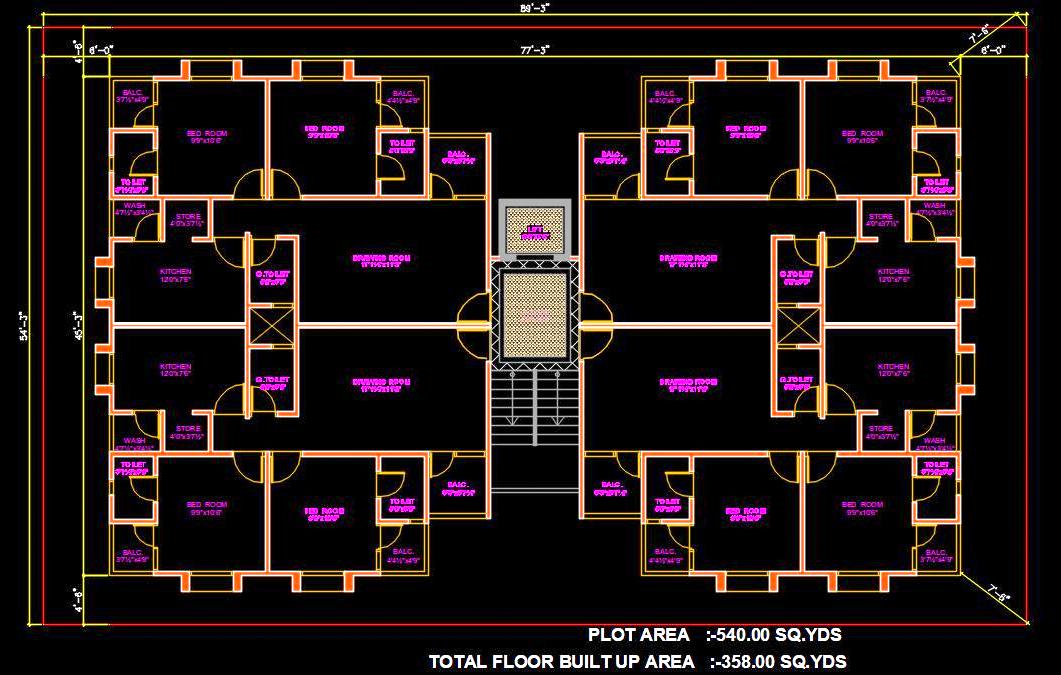 Group Housing Tower Layout AutoCAD- Architecture Space Planning